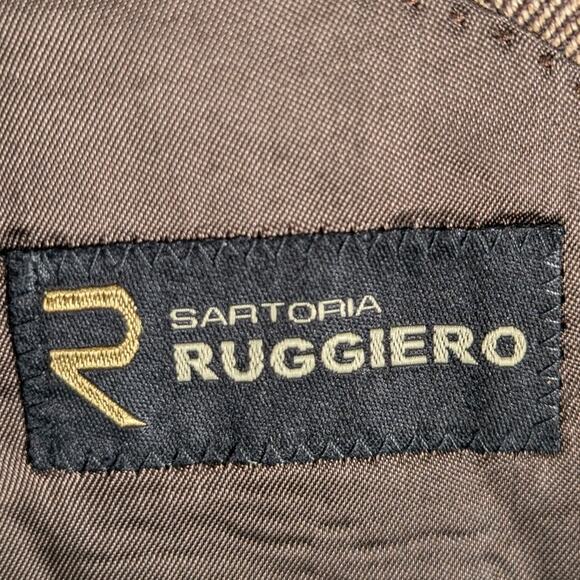 Sartoria Ruggiero 40R Brown Herringbone Wool Blazer Jacket Mens Made in Portugal - Picture 4 of 6